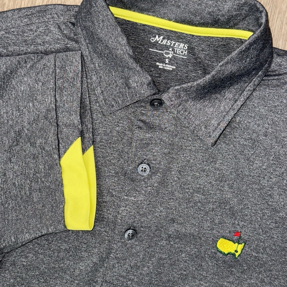 Masters Tech Polo Men's Small Dark Grey Heather Yellow Performance Short Sleeve